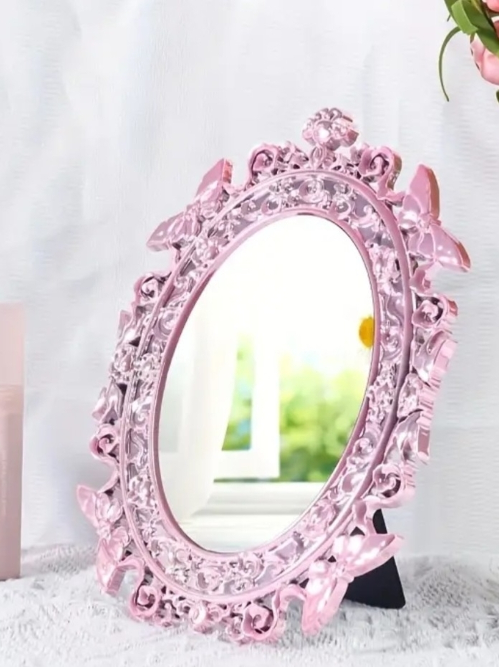 Pink Ornate Oval Vanity Mirror